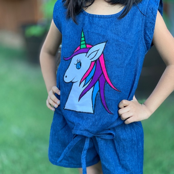 Jeans romper with unicorn patchwork - Picture 2 of 6